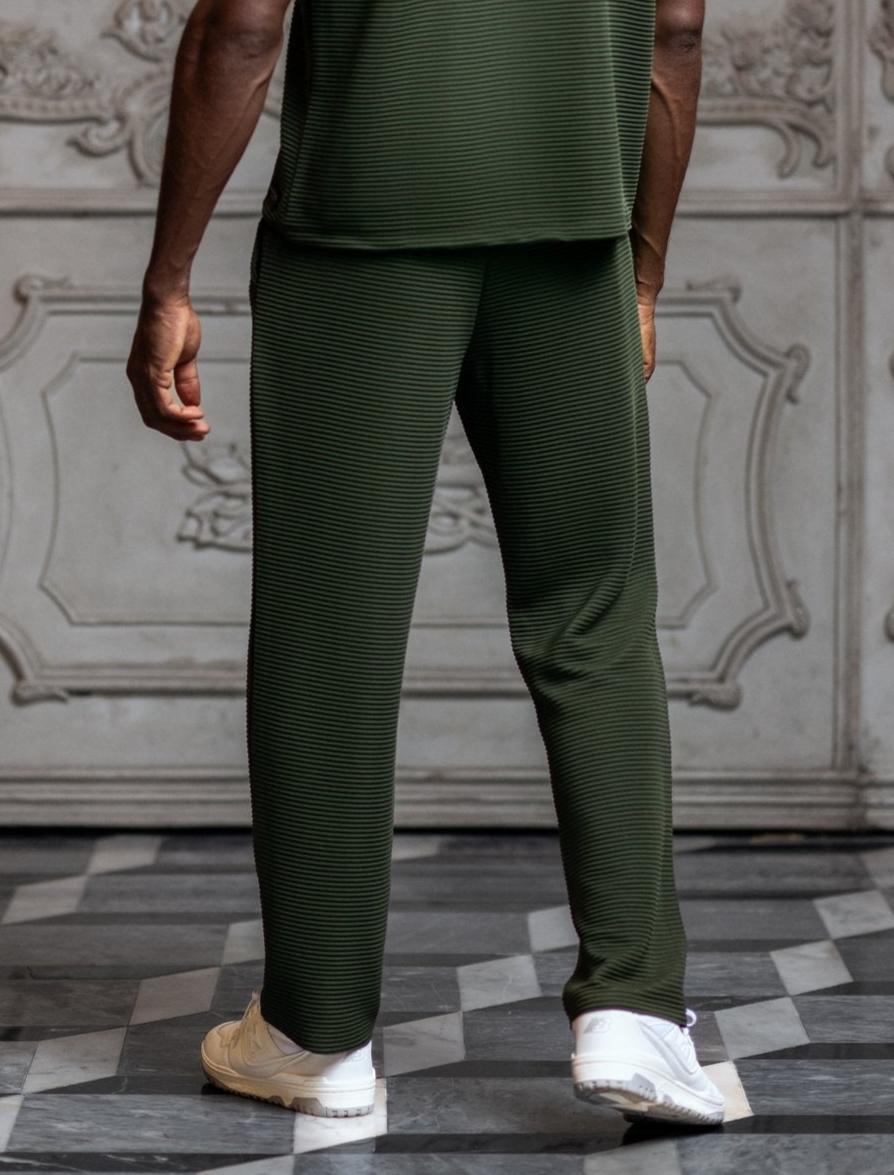Del Mar Pleated Horizontal Stripe Trousers - Khaki