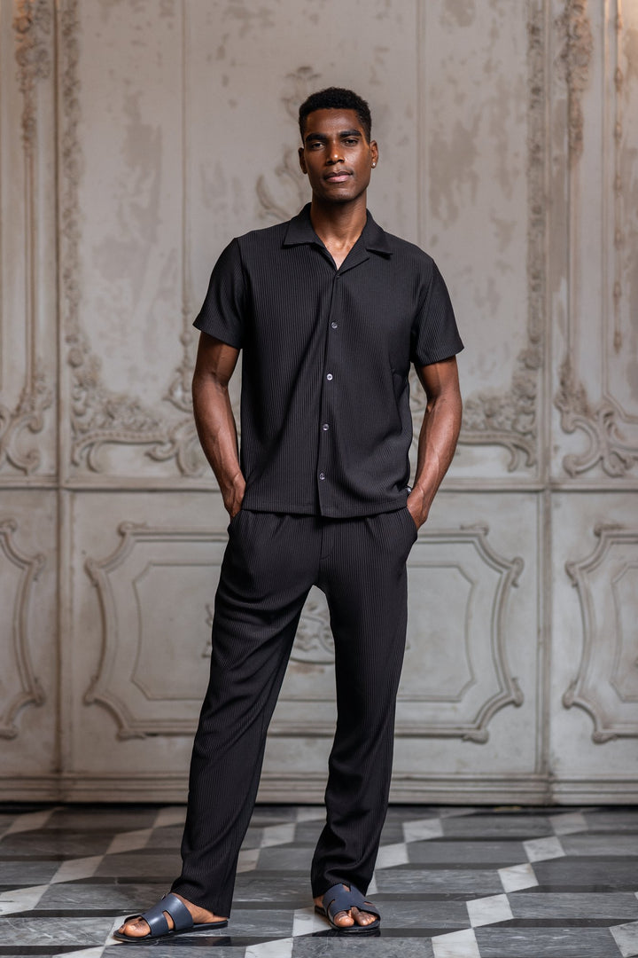 Del Mar Pleated Vertical Stripe Trousers - Black