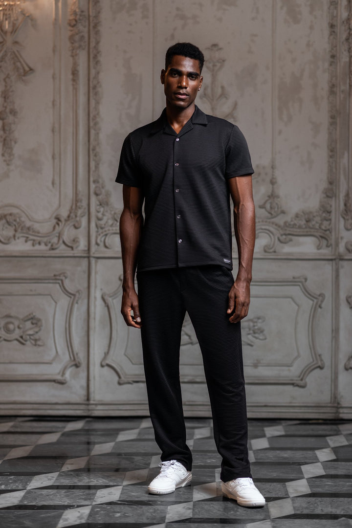 Del Mar Pleated Horizontal Stripe Trousers - Black