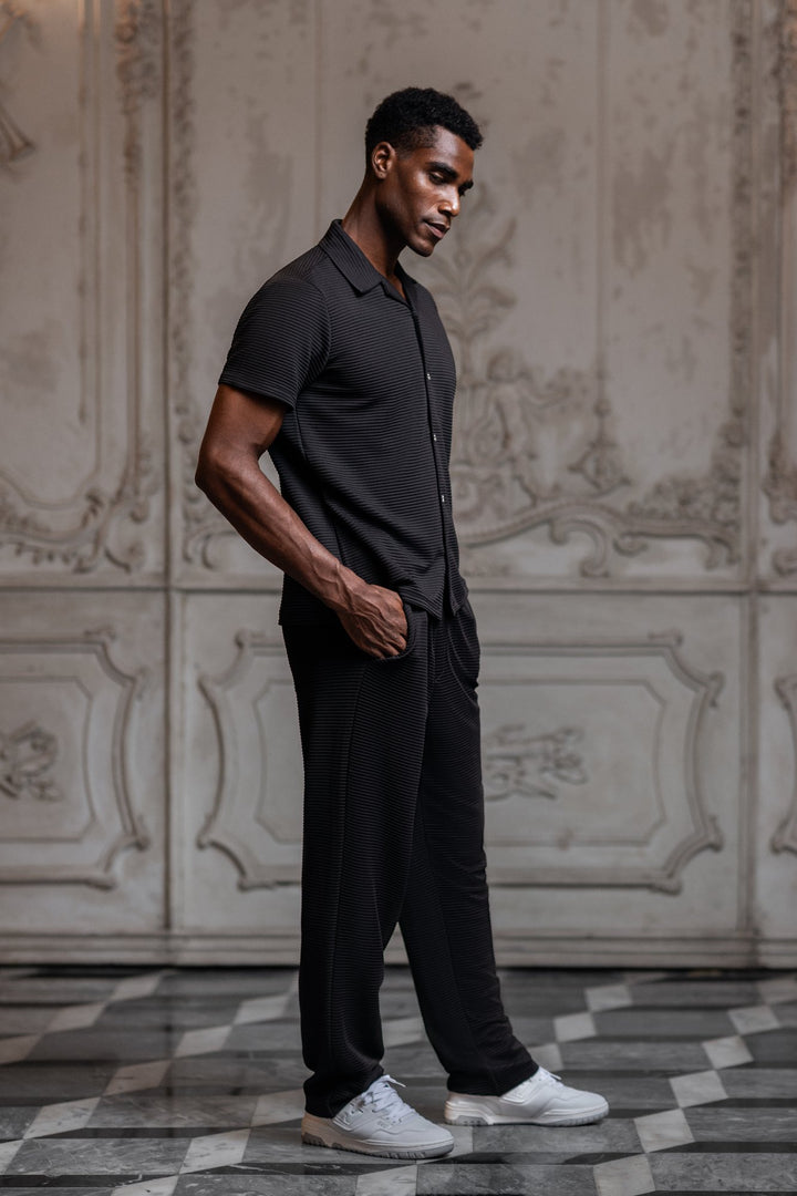 Del Mar Pleated Horizontal Stripe Trousers - Black