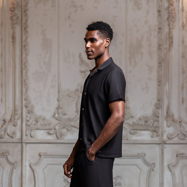 Del Mar Pleated Vertical Stripe Trousers - Black