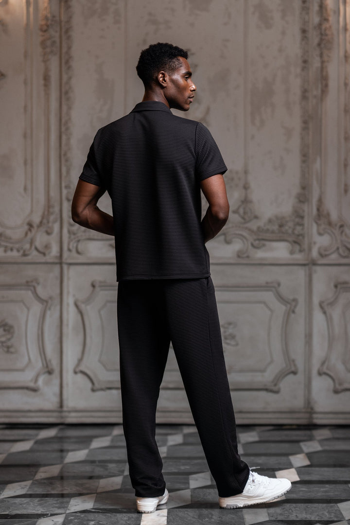 Del Mar Pleated Horizontal Stripe Trousers - Black