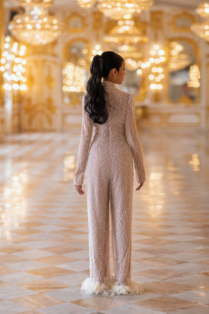 Nude Embellished Jumpsuit