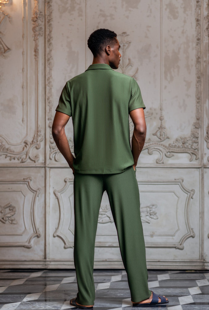 Del Mar Pleated Vertical Stripe Trousers - Khaki